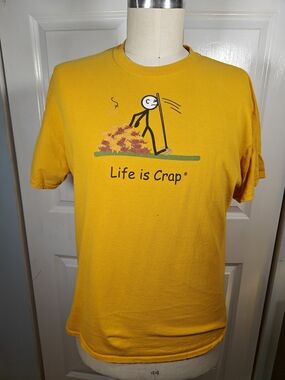 Brisco Mens XL Yellow Life is Crap Funny Stick Figure Novelty Graphic T-Shirt